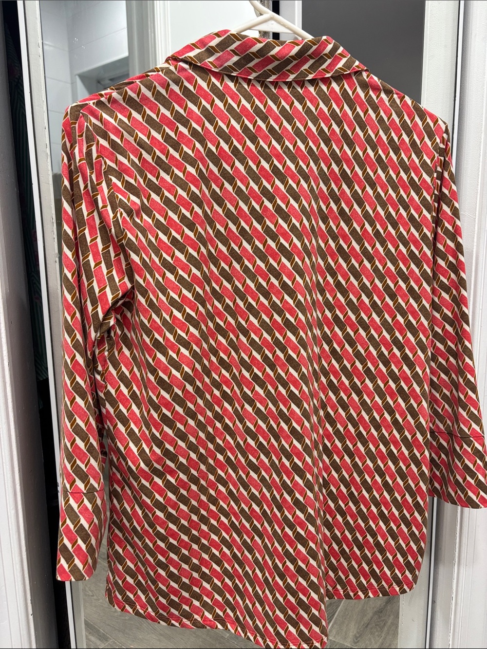 J. McLaughlin Red, Cream & Brown Patterned Button-Up Blouse - Picture 3 of 3